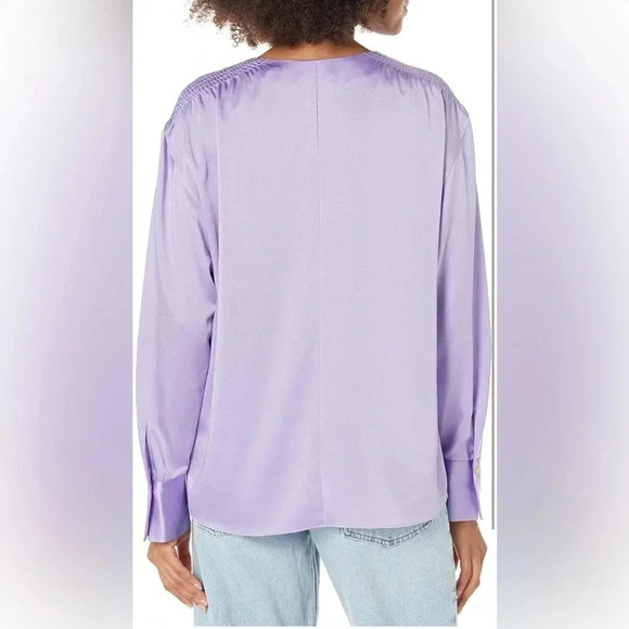 Vince Women's Smocked Extra Large Long Sleeved V- Neck Blouse - Picture 2 of 9
